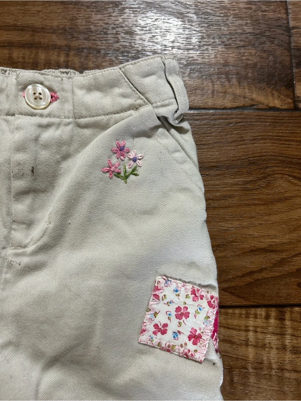 GAP Cream Girls Floral Patch Pants
